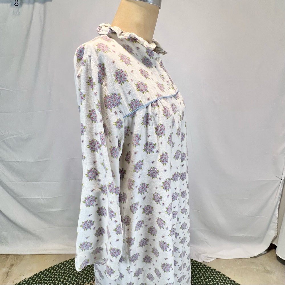 VINTAGE floral flannel brushed cotton floral nightgown‎ ruffle maxi long sleeve - Picture 5 of 16